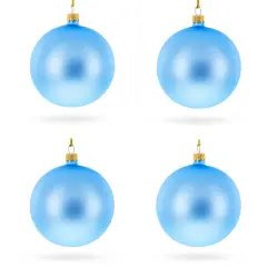 Set Of 4 Light Matte Blue Glass Ball Christmas Ornaments 4 Inches