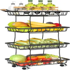 4 Tier Slim Stackable Metal Wire Basket Cart,ruit Vegetable Storage Basket for Kitchen