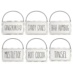 White Enamel Sign Ornaments 6ct Farmhouse Christmas Mini Decor
