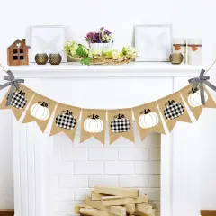 Plaid Pumpkin Burlap Banner Buffalo