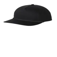 Port Authority&reg; Snapback Five Panel Rope Cap, High Profile Cotton Twill Hat with Adjustable Snapback Black/ Black