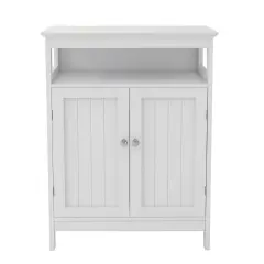 2-Door Bathroom Linen Cabinet with Storage Shelf in White Wood Finish