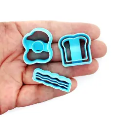 Breakfast Clay Cutters, 3 pc, Bacon Fried Egg & Toast Slice, Adorabilities