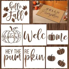 9 Pcs Fall Stencils for Door Mats Reusable Hello Pumpkin Leaves