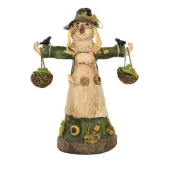 Charles Mcclenning 9.0 Inch Harvesting Harriet Thanksgiving Figurine , Lightweight Multi Seasonal Decor Fall Thanksgiving Scarecrow Green