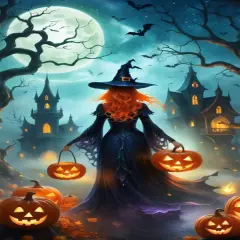 Halloween Witch Pumpkin Diamond Painting Kit - 12x16 Inch