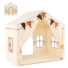 Kids Large Play Tent House with 2 Opening Door and Star Lighting Perfect for Gift Beige