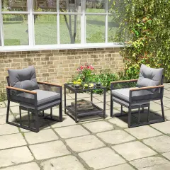 Costway 5 Piece Outdoor Conversation Set Rattan Armchairs with 2-Layer Side Table