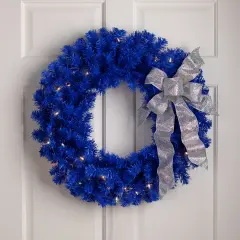 Northlight Pre-Lit Artificial Pine Christmas Wreath - 24" - Royal Blue - Clear Lights