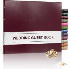 Gallery Leather Guest Book Wedding, Party, Special Events, add Polaroid Photos, 192 Lined Pages, Bonded Leather, Hardcover 7" x 9" Acadia Burgundy