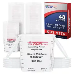 Paint Mixing Cups, 5-Quart (48 Pack) - Plastic Measuring Cups for Liquids, Automotive Painting, Epoxy Resin, Acrylic Arts, Crafts, Disposable or Reusable, Graduated, Mixing Ratios