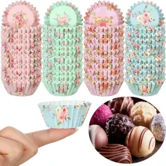 600 Pcs Floral Mini Cupcake Liners for Baking Watercolor Flower Small Cupcake Liners Wrappers Tea Party Baking Paper for Shower Wedding Bridal Showers Birthday Party Decoration