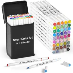 44 Coloring Markers and 1 Blender, 45 Pack Alcohol Based Dual Tip Permanent Highlighters with Case, Excellent for Adults Kids Marking Drawing Sketching