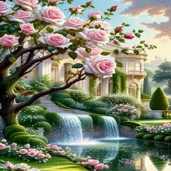 5D Landscape Diamond Art Kits for Adults Beginners, DIY Full Round Drill Diamond Painting Kits Rose Manor,Paint by Diamonds Dot Gem Art Crystal Garden Scenery Easy,Home Wall Decor 12X16Inch