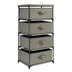 4-Tier Tall Closet Dresser with Drawers - Clothes Organizer and Small Fabric Storage for Bedroom (Gray) Grey