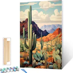 Acrylic Paint by Numbers for Adults,Saguaro Cactus, DIY Oil Painting Kit,Desert Landscape Canvas Drawing Paintwork with Paintbrushes for Kids Beginner Arts Craft