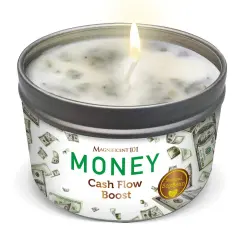 Magnificent 101 Long Lasting Money Aromatherapy Candle | 6 Oz - 35 Hour Burn | Made of Sage Scented Soy Wax Candle for House Energy Cleansing, Purification & Manifestation | Boost Your Cash Flow White