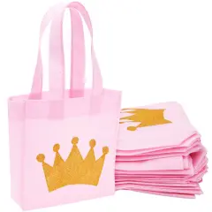 BLUE PANDA 24 Pack Princess Party Goodie Bags for Girls - Pink Canvas Pouches - Reusable & Non-Woven Crown Treat Pouches - Bags for Princess Birthday Party Decorations - 6.5 x 7 x 2 In, Ages 3-14
