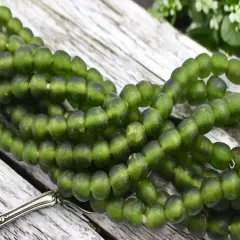 9-10mm Matte Olivine African Recycled Glass Beads (19" Strand)