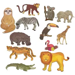 12 Count Jungle Animal Safari Paper Cutouts for Crafts, Home Party School Decoration, 7.8x6.5 inches to 16.3x7 inches, For Ages 3+ Multicolor