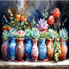 Paint by Numbers Kits for Adults, Vase Adults Paint by Number Kits, Succulents Paint by Number on Canvas Without Frame, DIY Flowers Plant Oil Painting for Home Wall Decor (16x20 Inch)