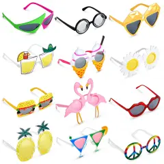 12 Pairs Funny Sunglasses - Novelty Photo Booth Props for Summer Beach Party, Hawaiian Luau Birthday Themed Party Favors Multicolor