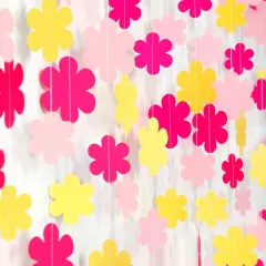 Hot-Pink Yellow Fall Party-Decorations Streamers-Garland - 52ft Boho Flower Hanging Paper Banner, Groovy Birthday Baby Bridal Shower Bachelorette Wedding Classroom Decor