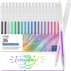 Glitter Gel Pens, 36 Colors Metallic Vibrant Retractable Sparkle Gel Pens for Coloring Journaling Drawing Doodling Colored Pen Colored Gel Pens for Kids Adult Fun Pens 0.8-1mm