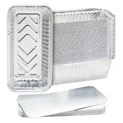 50 Pack Aluminum Foil 2 lb Disposable Loaf Pans With Lids for Baking Bread, Heating, Storing Food (32oz, 8.5 x 4.5 In) Silver