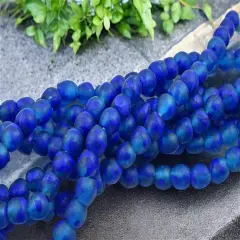 10-11mm Cobalt Aqua African Recycled Glass Beads (20" Strand)