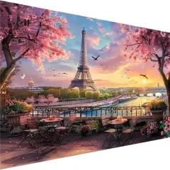 5D Large Diamond Art Painting,Eiffel Tower Diamond Art Kits for Adults,DIY Full Drill Crystal Rhinestone Arts and Crafts,Cityscape of Paris Art Painting with Diamond Home Wall Decor