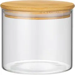 1PC Small Glass Storage Jars with Airtight Lids, 18 fl oz (550ml) Cute Clear Glass Storage container with bamboo Lid, Glass Pantry Canister for Beans, Rice, Sugar, Cookie Coffee and etc