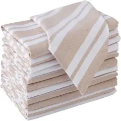 Cotton Cloth Napkins Set of 12 | Franca Beige Stripes | 43x43 cm | Dining Table Napkins | Machine Washable & Reusable