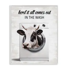 Stupell Industries Cow & Washing Machine Framed Giclee Design by Lettered and Lined