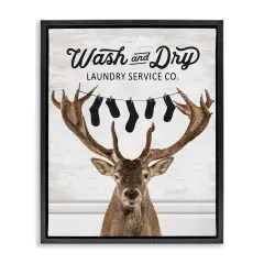 Stupell Industries Vintage Laundry Elk Clothesline Floating Frame Design by Lettered and Lined