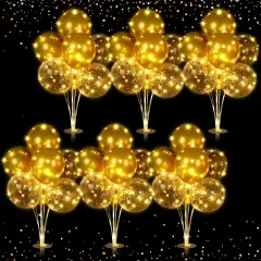 6 Set Balloons Centerpieces for Table with LED String Light 60 Pcs Balloons Light up Table Balloon Stand Centerpieces for Baby Shower Graduation Birthday Wedding Anniversary(Gold)