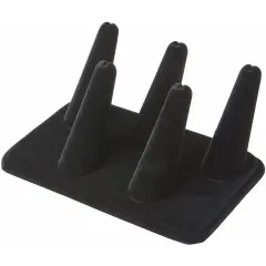 Plymor Black Velvet Ring Finger Display, Five on Rectangular Base, 5.25" W x 3.625" D x 2.25" H