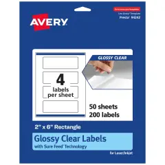 Avery Glossy Clear Rectangle Labels with Sure Feed, 2" x 6"