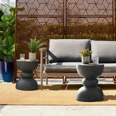 Set of 2 17.25"H Multi-functional MGO Faux Terrazzo Garden Stool or Planter Stand or Accent Table Black