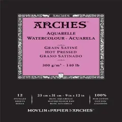 Arches Aquarelle Hot Pressed Watercolor Pad 9"X12"- 140lb, 12 Sheets