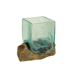 Teak Driftwood Square Bowl/Vase - 5.75" High - Home and Garden Decor Brown