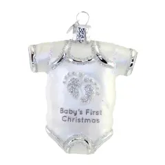 Old World Christmas 3.25 In Baby Onesie White Christmas Tree Ornament , Ornament Baby'sFirst