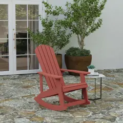 Merrick Lane Atlantic All-Weather Polyresin Adirondack Rocking Chair with Vertical Slats Red