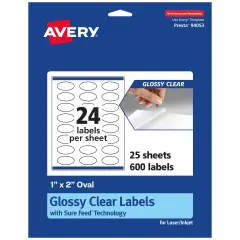 Avery Glossy Clear Oval Labels with Sure Feed, 1" x 2"