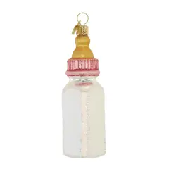 Old World Christmas 4.0 Inch Girl Baby Bottle Christmas Tree Ornament , Long Lasting Keepsake Pink