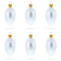 Set of 6 MatteWhite Mini Glass Egg Ornaments 2.9 Inches