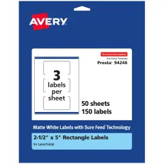 Avery Matte White Rectangle Labels, 2.5" x 5"