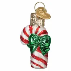 Old World Christmas 1.75 In Mini Candy Cane Christmas Tree Ornament , Green Bow Striped Red