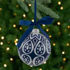 Northlight Mosaic Glass Christmas Ball Ornament - 4" - White and Blue