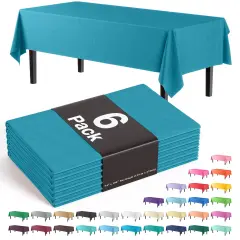 Exquisite 6-Pack Premium Plastic Tablecloth 54in. x 108in. Rectangle Plastic Table Cover Turquoise